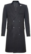 Cappotto uomo 3/4 nero lungo doppiopetto Crombie soprabito lana paraocchi a punta