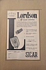 Pagina Pubblicitaria anni '50 LORDSON RASOIO ELETTRICO