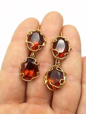 Orecchini Rubini Pendenti  in Argento 925 bagnato ORO giallo 18k Made In ITALY 