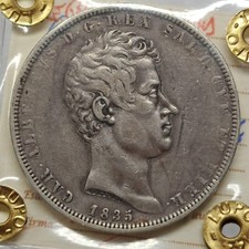 5 Lire 1835 Torino qBB/BB RARO Graffi, Carlo Alberto, Regno Di Sardegna Savoia
