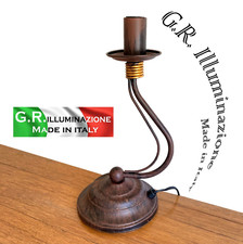 LUMETTO IN FERRO BATTUTO 1 LUCE BRUNITO NERO DECORI ORO LAMPADA DA COMODINO Vera