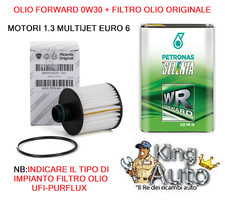 KIT TAGLIANDO FIAT 500L 500X TIPO 1.3 MJET 3L OLIO SELENIA 0W30 + FILTRO OLIO