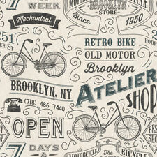 Carta da parati Rasch tessuto non tessuto Selection 509045 bicicletta bianco crema nero grigio vinile vintage