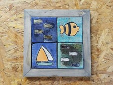 Quadro ceramica raku composto da 4 piastrelle formato 10x10 telaio in legno. 