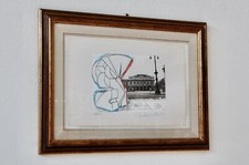 Litografia Andrea Cascella 1973 numerata incorniciata Progetto monumento Milano