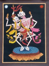CITIPATI SIGNORE E SIGNORA SCHELETRO DANZANTE DIPINTO A MANO ARTE TIBETANA THANGKA
