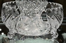Ciotola americana brillante grande taglio pesante vetro cristallo piedi pere hobstars