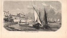Stampa antica CATANIA veduta del porto con barche Sicilia 1860 Antique print