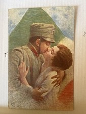 Cartolina militare – Alterocca Terni – Soldato e donna col Tricolore – 1915-18
