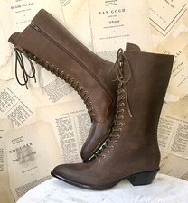Free People Jeffrey Campbell Granny stivali stringati pelle oliata marrone 39/9 NUOVI