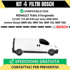 KIT BOSCH 4 Filtri tagliando per RENAULT Trafic II Furgonato 2.0 dCi 115 84 k...