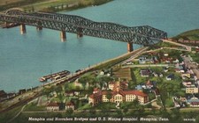 Cartolina d'epoca Memphis & Harrahan Bridges & US Marine Hospital Tennessee TN