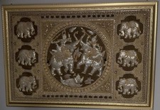 Arazzo Kalaga birmano/thailandese ricamato, cavaliere a cavallo, perline 140x100