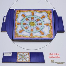 PIASTRELLE MATTONELLA 10X10 VINTAGE IN GRES BLU DI VIETRI CON TIMONE MAIOLICA