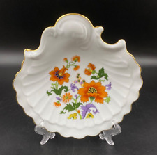 Piatto soprammobile porta gioielli conchiglia Castel Limoges fiori oro