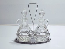 Oliera antica in acciaio Inox e vetro Set con acetiera vintage olio aceto