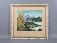 Quadro olio dipinto su tavola legno con cornice paesaggio di montagna Anni ‘50