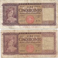 LOTTO BANCONOTE 500 LIRE