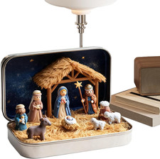 Presepe in Miniatura Della Sacra Famiglia in Latta - Decorazione Da Tavolo Di Na