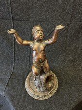 Antico Putto Scultura In Legno
