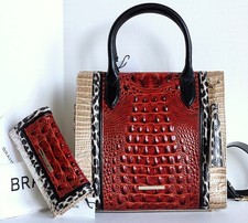 🌹Brahmin Caroline Satchel Radiant Red Solarium Leather Bag + Trifold Wallet NWT