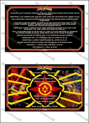Bally flash gordon 1981 - 1981, cartes