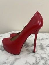 Saint Laurent Paris décolleté tribtoo platform in pelle rossa taglia UK 6 EU 39