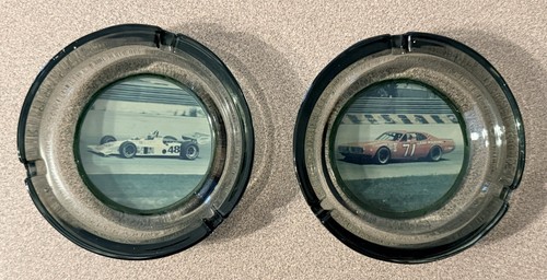 Vtg racing glass ashtray set - racing,