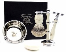 Fatto a Mano Completo Set da Barba Argento Punta Pennello Tasso & De Safety Uomo