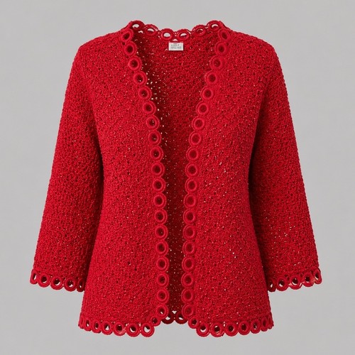 Red beaded crochet cardigan - beaded,