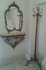 Console per ingresso in ottone e marmo, anni 70, tre pezzi, buone condizioni