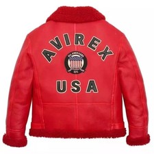 Avirex Giubbotto Bomber Uomo Pelle Rosso Vera Pelle di Vacchetta Ecopelliccia Cappotto Shearling