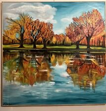 Quadro d’Autore Dipinto A Mano Olio Su Tela Riflessi D’autunno cm 100x100