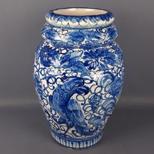 Grande Vaso Ceramica Maiolica Blu E Bianco Vintage 55 Cm Vintage Anni '50
