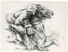 1944 GERMANIA WW2 Soldato tedesco a cavallo *Fotografia coeva di un disegno
