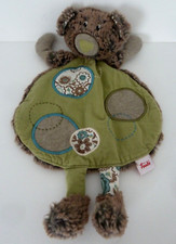 SC. Doudou plat TRUDI OURS FOREST marron vert rond blanc pattes - ETAT NEUF*
