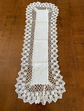 CENTRINO VINTAGE PURO LINO BIANCO CON PIZZO TOMBOLO RETTANGOL ARE cm 18 x 58 ca 