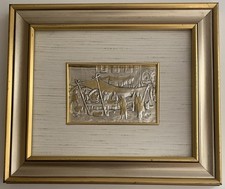 QUADRO OPERA SU LASTRA 10x15cm  D'ARGENTO 800 Finiture In Oro VINTAGE A Mano