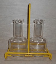 SET OLIERA E ACETIERA AMPOLLE VETRO BASE METALLO GIALLO RETRO' VINTAGE ANNI '80