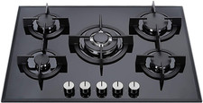Piano Cottura a Gas 5 fuochi 75 cm Vetro nero Staylux Fuochi Ghisa Vetroceramica