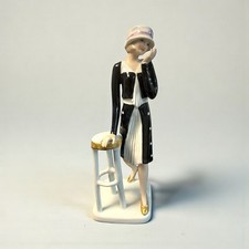 Figurine Dame Élégante Wallendorf 7508 Style Art Déco 1920 Noir Or 24 cm