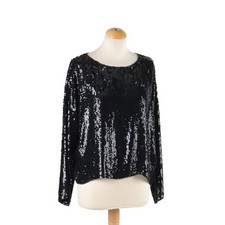 Maglia Seta Ricamata con Paillettes Nere Taglia 44 - Anni 70 Italia 