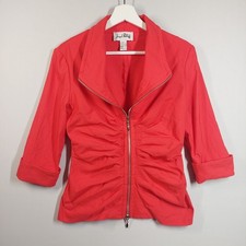 Giacca top Joseph Ribkoff rosso zip davanti increspato taglia 12 UK elasticizzato manica 3/4