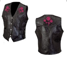 Gilet moto custom biker pelle patchwork nero bottoni toppe patch DONNA ricamato