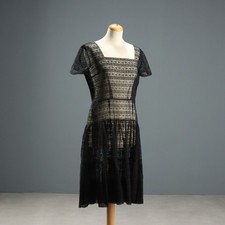 Abito Vintage Pizzo Nero Trasparente Taglia M Italia Anni 70-80 Originale