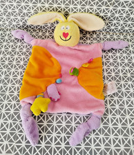 Doudou plat lapin jaune rose