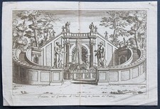 Stampa antica Dominique Barrière 1653 tivoli villa d'este veduta fontana draghi