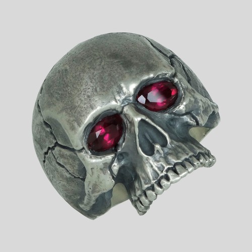 Anello teschio rubino - , argento