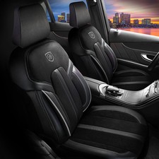 Coprisedili adatti per Ford Fiesta in Alcantara nero-grigio con tasca posteriore