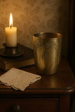 Antico Bicchiere Da Camera Argentato Con Iniziali CC Liberty Decorato